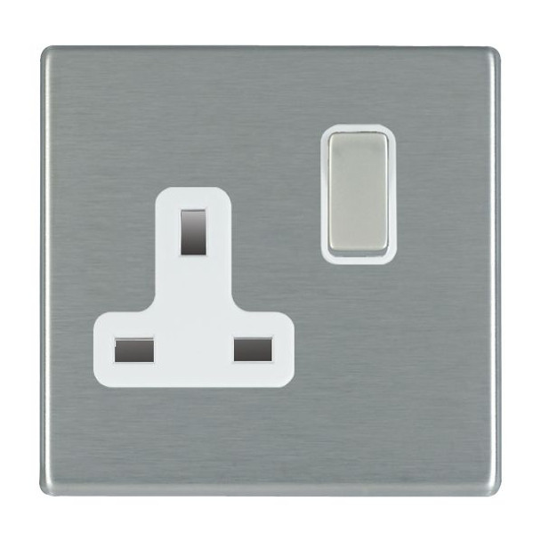 Hartland CFX Satin Steel Effect 1 gang 13A Double Pole Switched Socket Satin Steel/White