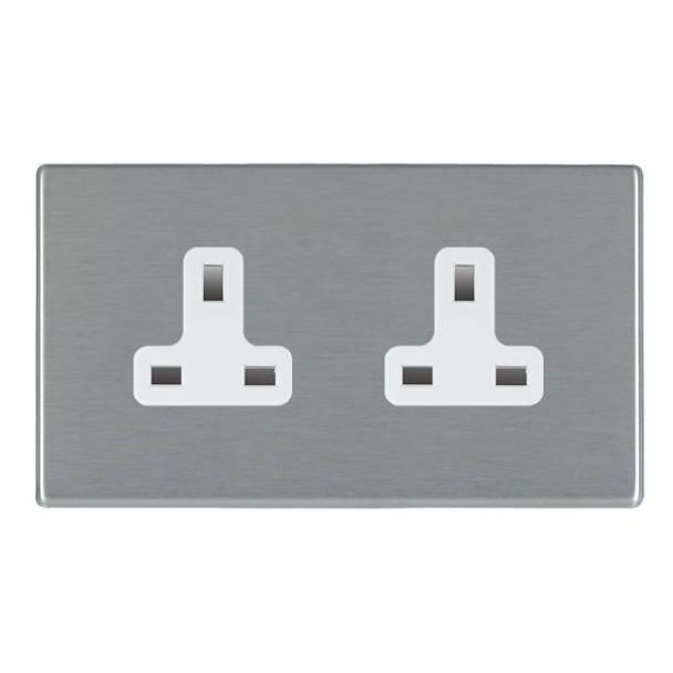 Hartland CFX Satin Steel Effect 2 gang 13A Unswitched Socket White