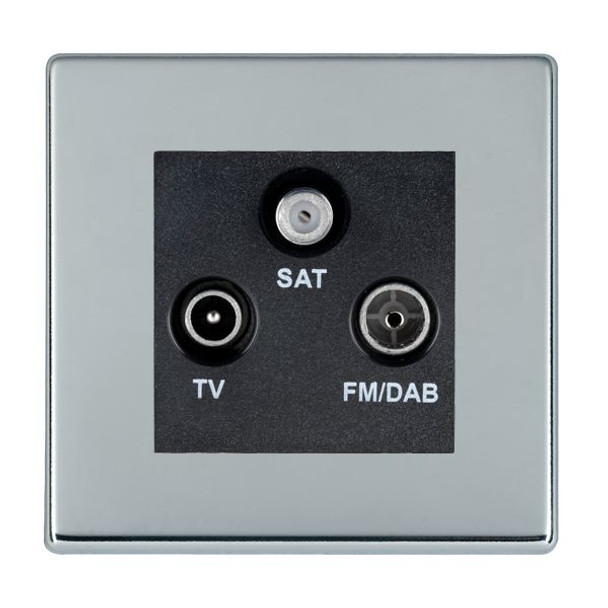 Hartland CFX Bright Chrome Non-Isolated TV+FM+SAT Triplexer 1in/3out (DAB Compatible) Black