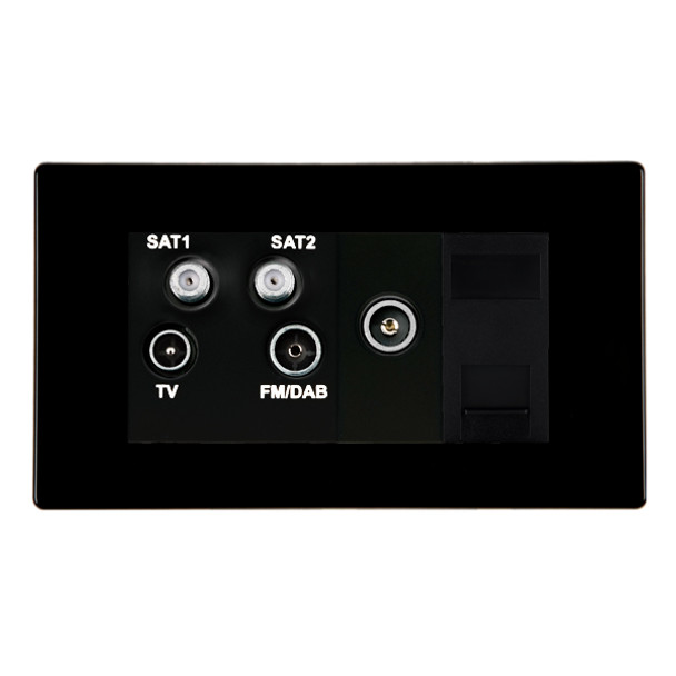 Hartland CFX Colours Jet Black Non-Isolated TV+FM+SAT1+SAT2 Quadplexer 2in/4out +TVF+TCS (DAB Compatible) Black