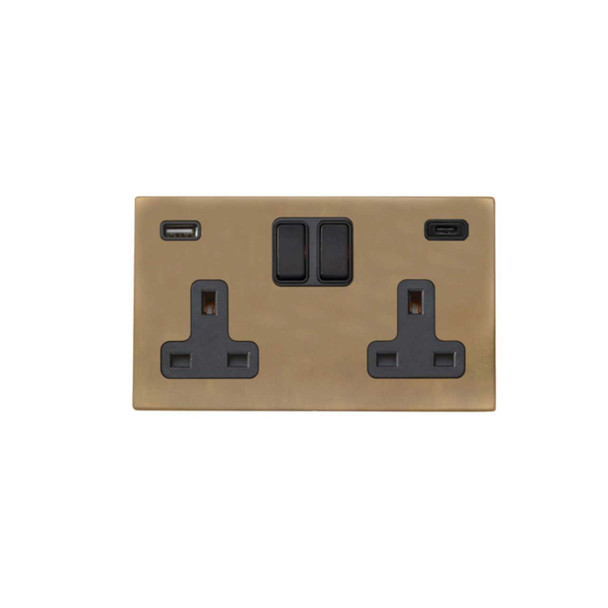 2 Gang Double Socket USB &USBC in Connaught Bronze 