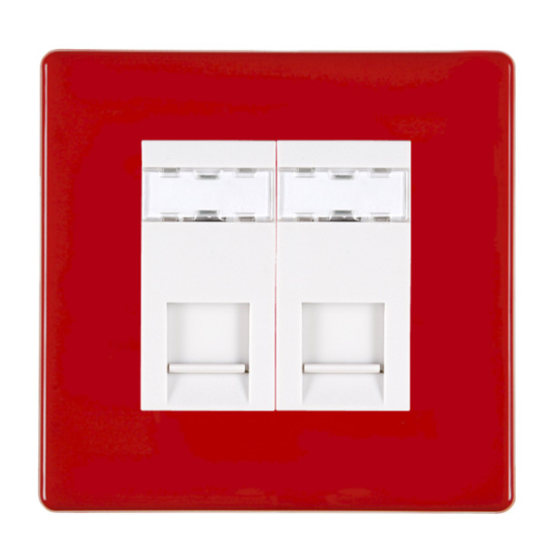 Hartland CFX Colours Pillar Box Red 2 gang RJ45 CAT 5E Outlet - Unshielded White