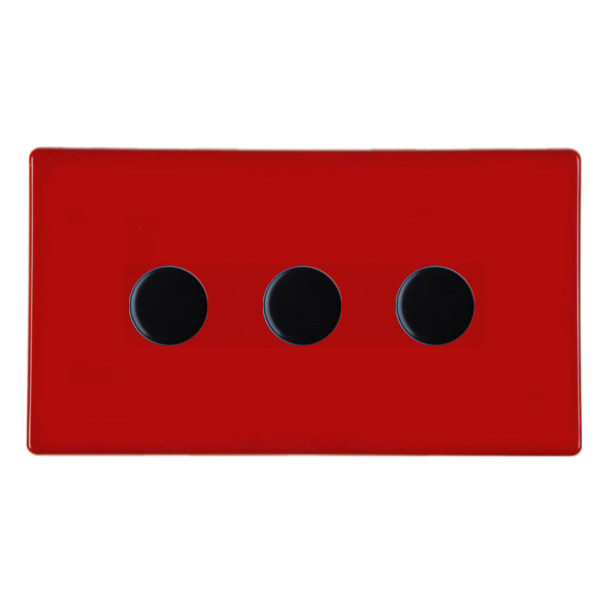 Hartland CFX Colours Pillar Box Red 3x250W/210VA Resistive/Inductive Trailing Edge Push On/Off Rotary Multi-Way Dimmers Black