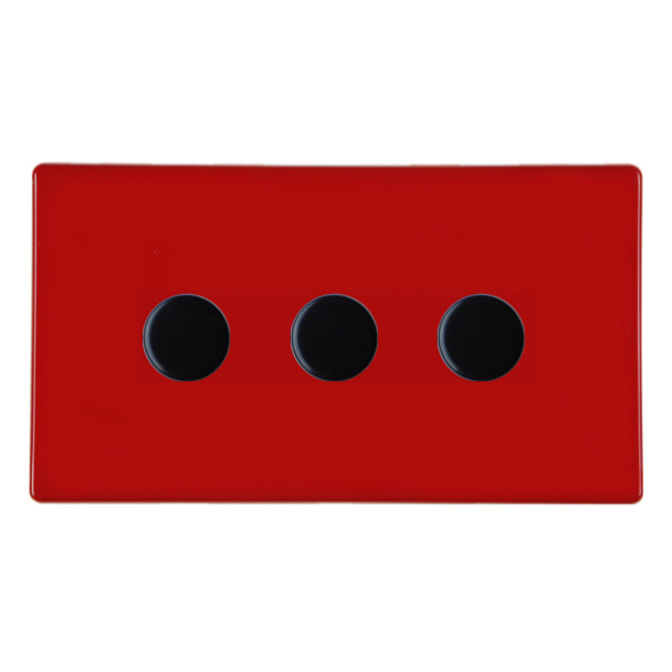 3 Gang LED Dimmer Switch In Red with Black Knobs