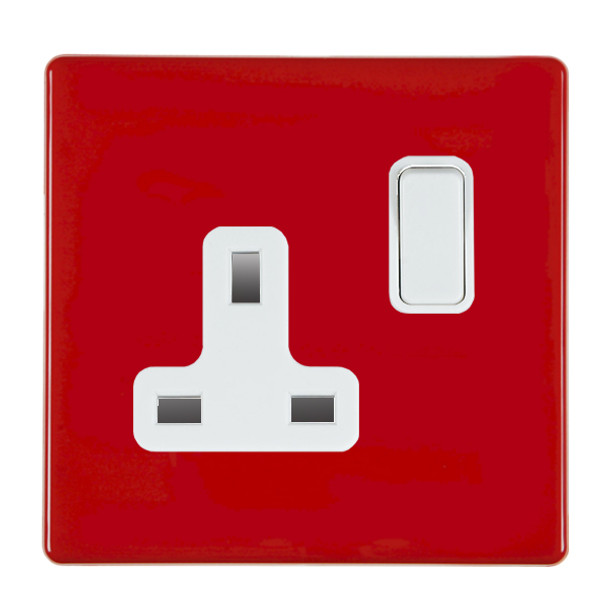 Hartland CFX Colours Pillar Box Red 1 gang 13A Double Pole Switched Socket White/White