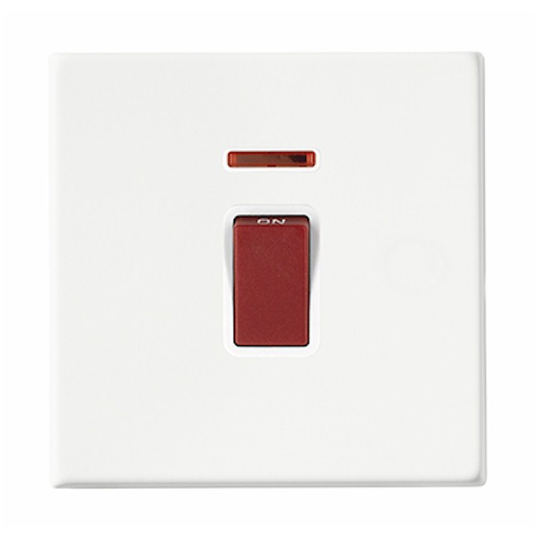 Hartland CFX Colours Bright White 1 gang 45A Double Pole Rocker and Neon Red/White