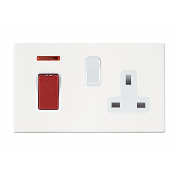 Hartland CFX Primed White 45A Double Pole Rocker + Neon + 13A Switched Socket Red+White/White