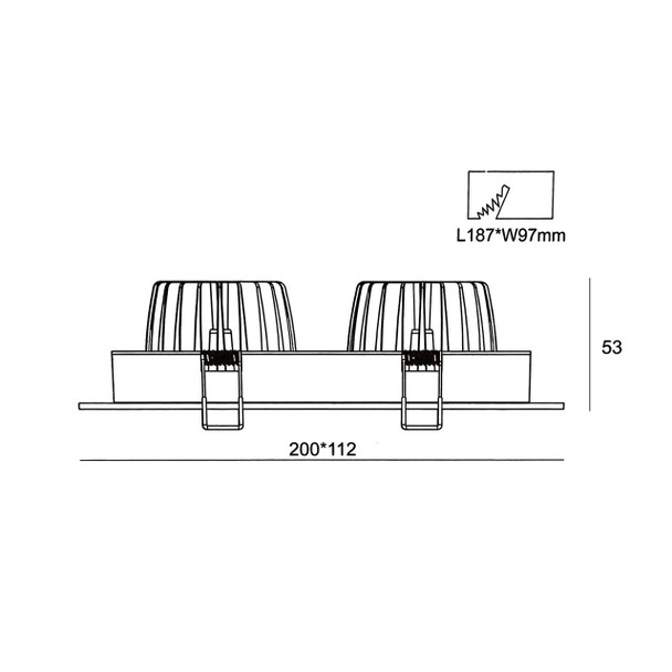 Twin Recessed Multi Tilt Technical Drawing + Dimensions