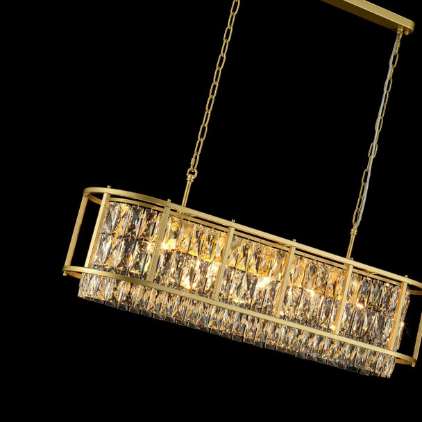 Oval Crystal Chandelier Pendant Light in Satin Brass