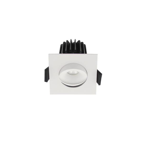 Bottom view of adjustable square mini downlight with tiltable head, white finish, IP44, fire rated, 6W LED, 4000K