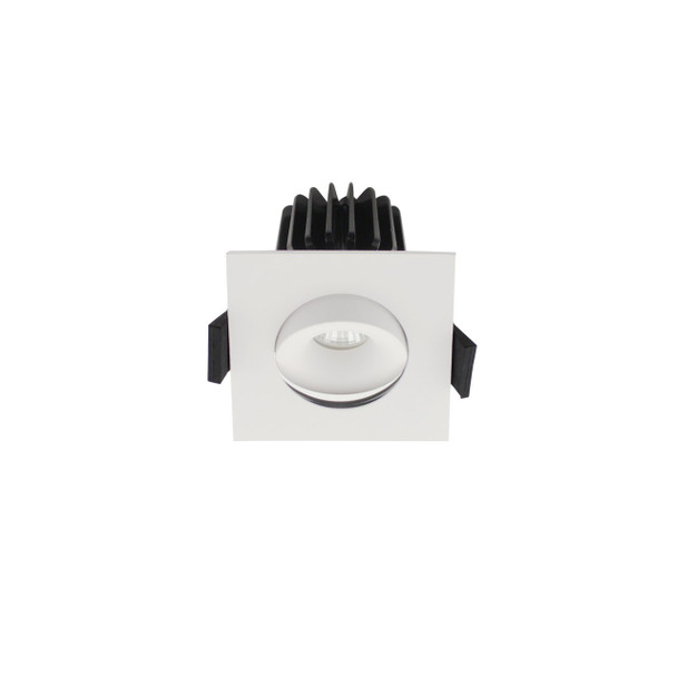 Bottom view of adjustable square mini downlight with tiltable head, white finish, IP44, fire rated, 6W LED, 3000K