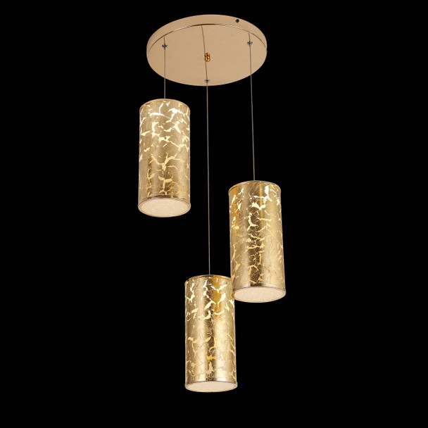 Modern Glass LED Triple Pendant Light in Golden Foil