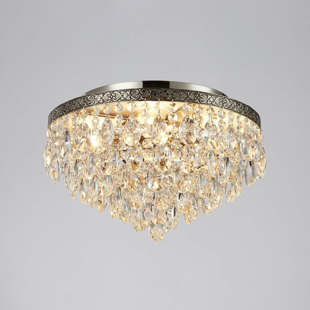 Black Crystal Flush Mount Chandelier in Nickel Finish 60W