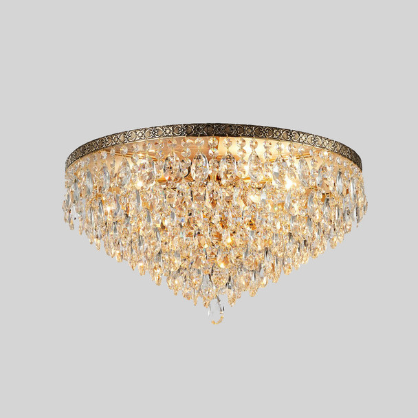 Crystal Flush Mount Chandelier in French Gold