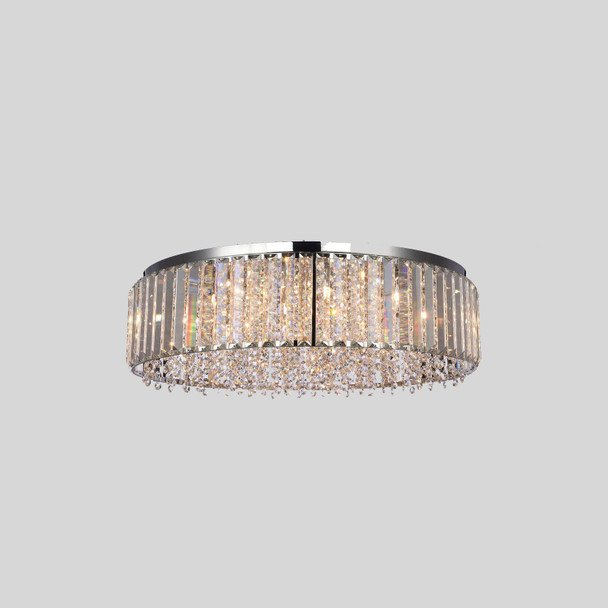 Crystal Chandelier Flush Mount in Chrome Finish 12 Lamps 60W