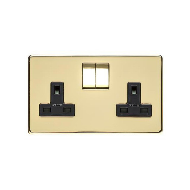 Studio Range Double Socket (13 Amp) in Polished Brass  - Black Trim