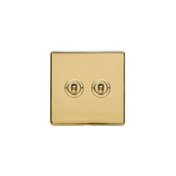 Studio Range 2 Gang Toggle Switch in Polished Brass  - Trimless
