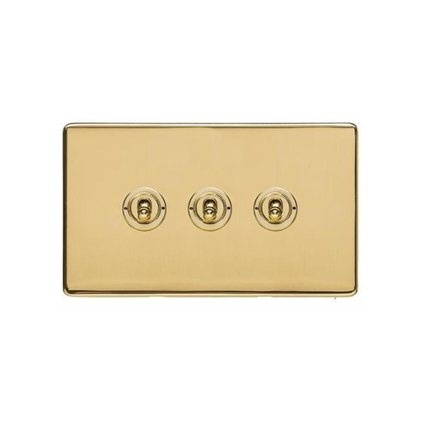Studio Range 3 Gang Toggle Switch in Polished Brass  - Trimless