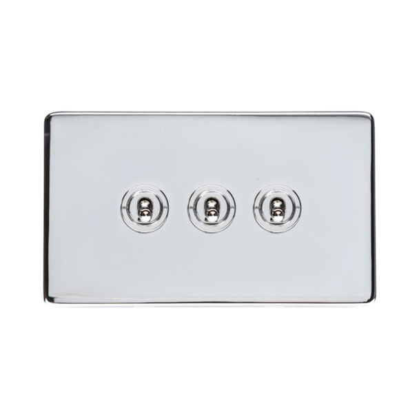 Studio Range 3 Gang Toggle Switch in Polished Chrome  - Trimless