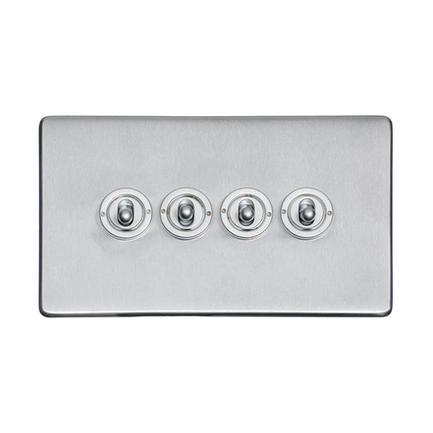 Studio Range 4 Gang Toggle Switch in Satin Chrome  - Trimless