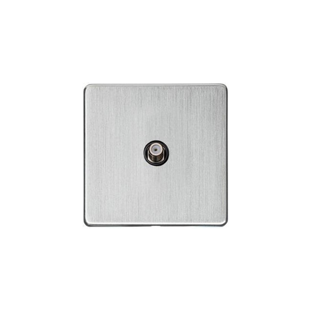 Studio Range 1 Gang Satellite Socket in Satin Chrome  - Black Trim