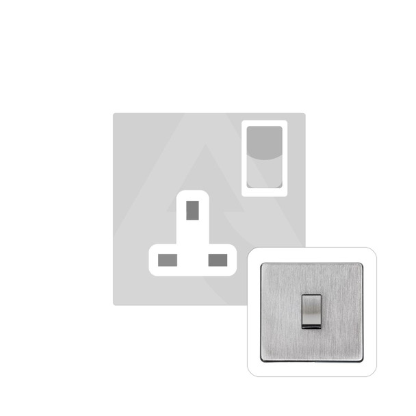 Studio Range Single Socket (13 Amp) in Satin Chrome  - White Trim