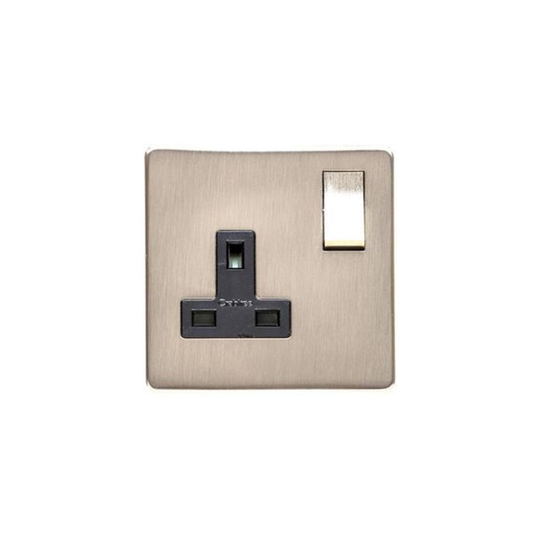 Studio Range Single Socket (13 Amp) in Satin Nickel  - Black Trim