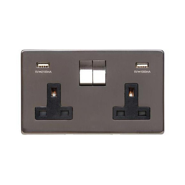Studio Range Double USB Socket (13 Amp) in Polished Bronze  - Black Trim