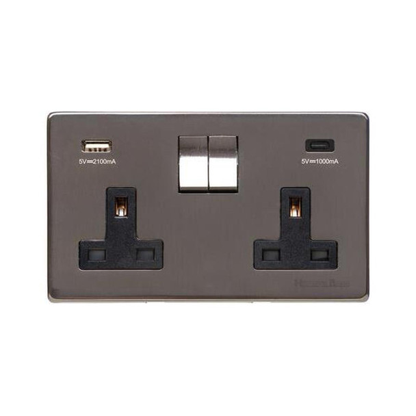 Studio Range 2G 13A Socket with USB-A & USB-C in Polished Bronze  - Black Trim