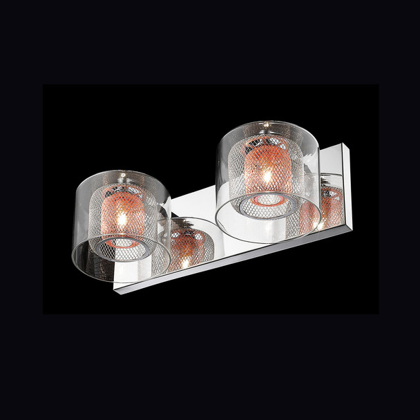 Twin Wall Lamp with Inner Mesh in Copper and Chrome Finish