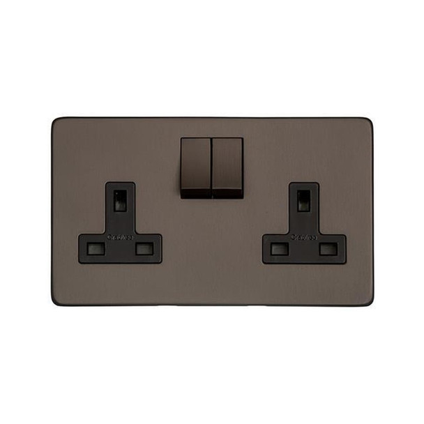 Premium sockets I Studio Range Double Socket (13 Amp) in Matt Bronze  - Black Trim