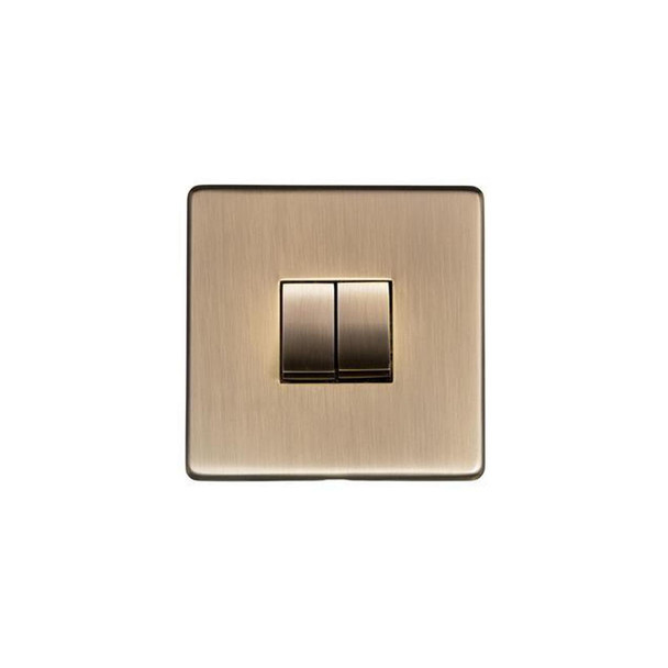 Premium Switches and Sockets I Studio Range 2 Gang Rocker Switch in Antique Brass