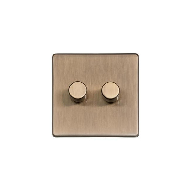 Studio Range 2 Gang LED Dimmer in Antique Brass  - Trimless