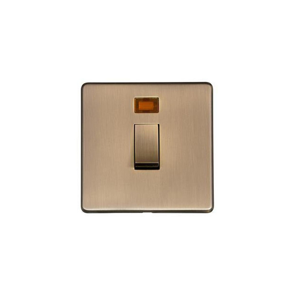 Studio Range 20A Double Pole Switch with Neon in Antique Brass  - Trimless