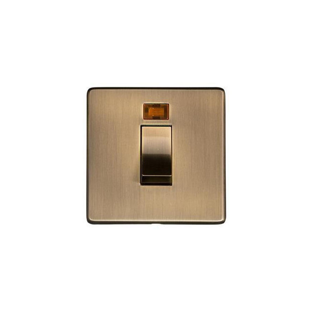 Studio Range 45A DP Cooker Switch with Neon (single plate) in Antique Brass  - Trimless