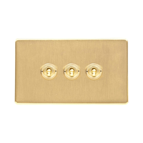 Studio Range 3 Gang Toggle Switch in Satin Brass  - Trimless