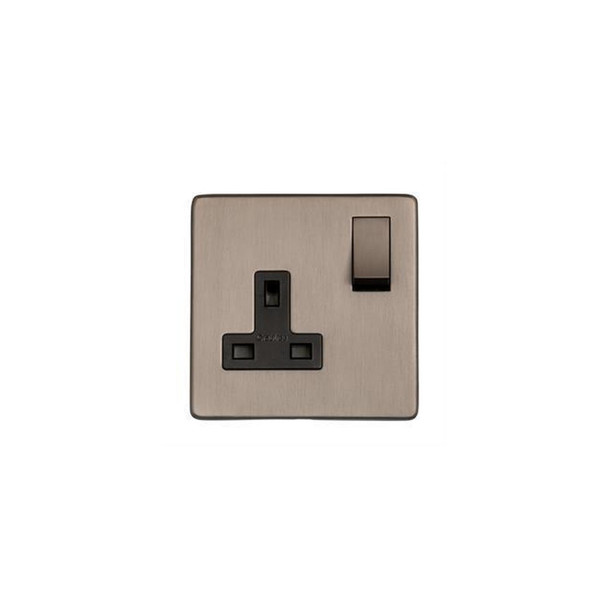 Studio Range Single Socket (13 Amp) in Aged Pewter  - Black Trim