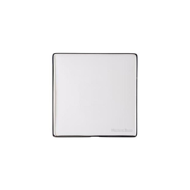 Vintage Range Single Blank Plate in Polished Chrome  - Black Trim