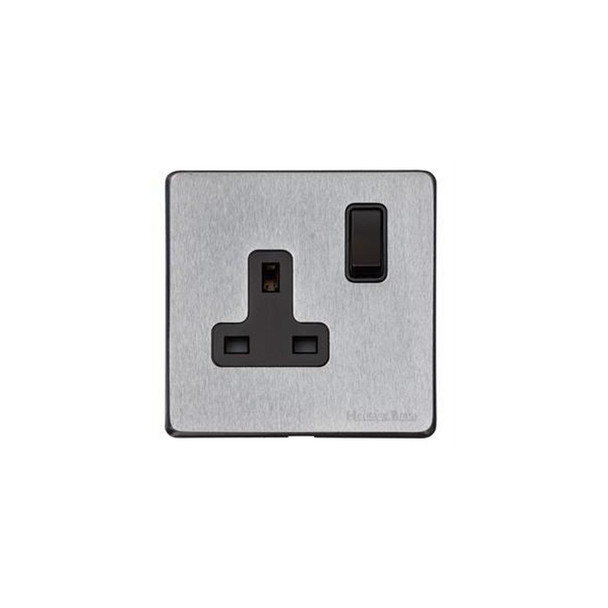 Vintage Range Single Socket (13 Amp) in Satin Chrome  - Black Trim