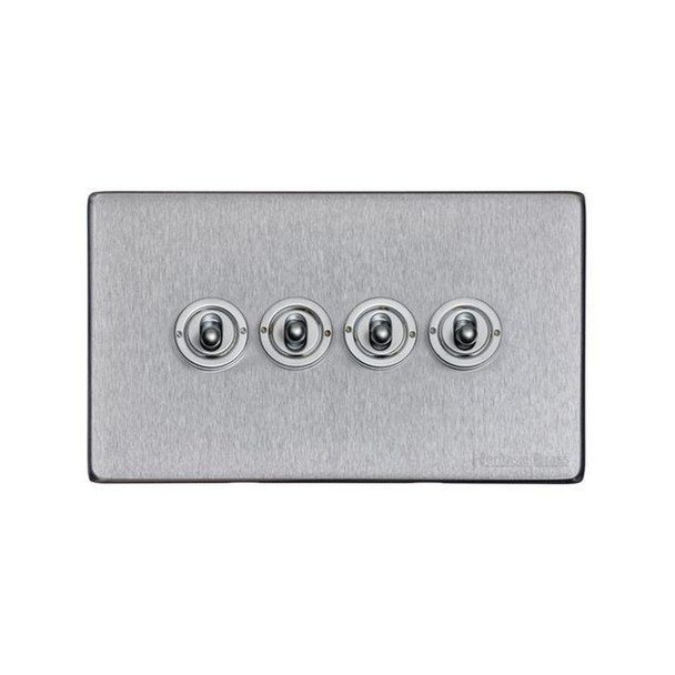 Vintage Range 4 Gang Toggle Switch in Satin Chrome