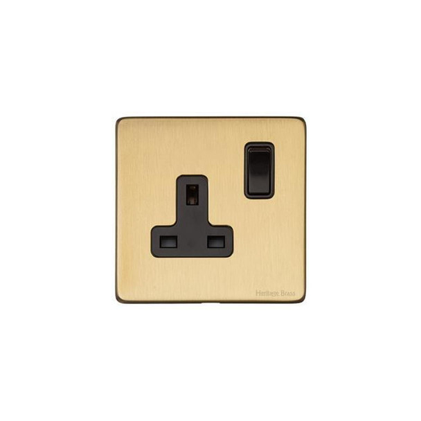 Vintage Range Single Socket (13 Amp) in Satin Brass  - Black Trim