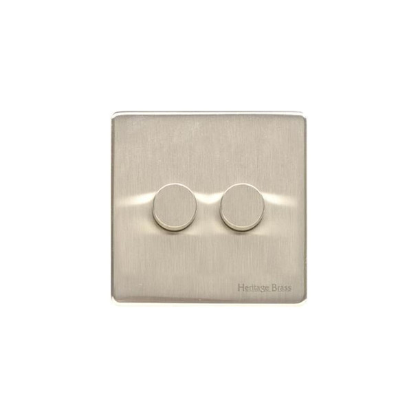 Vintage Range 2 Gang LED Dimmer in Satin Nickel