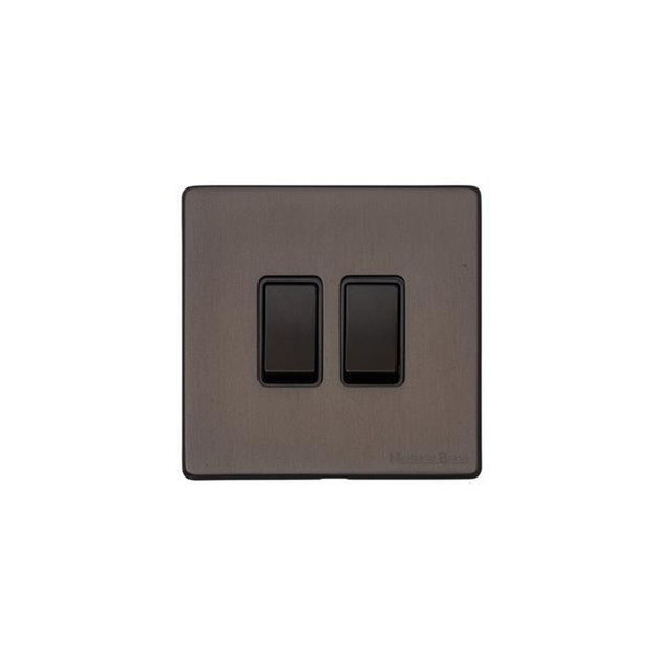 Vintage Range 2 Gang Rocker Switch (10 Amp) in Matt Bronze  - Black Trim