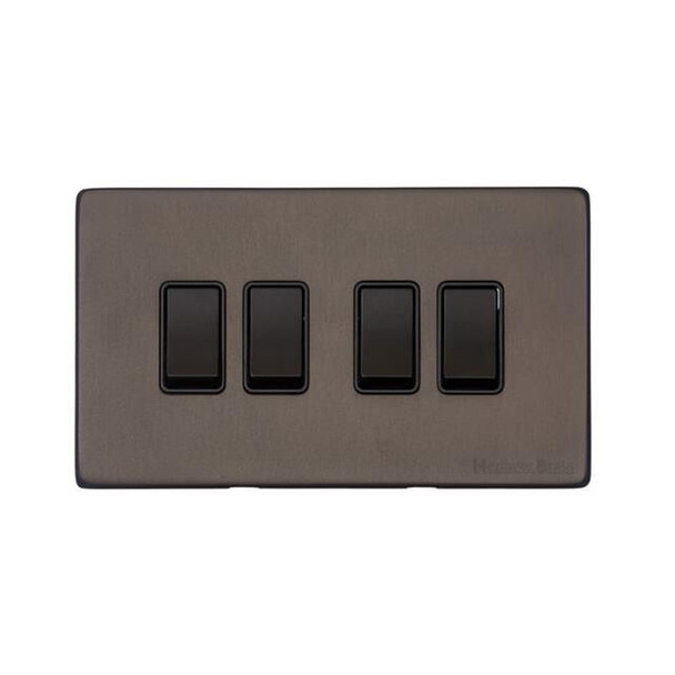 Vintage Range 4 Gang Rocker Switch (10 Amp) in Matt Bronze  - Black Trim