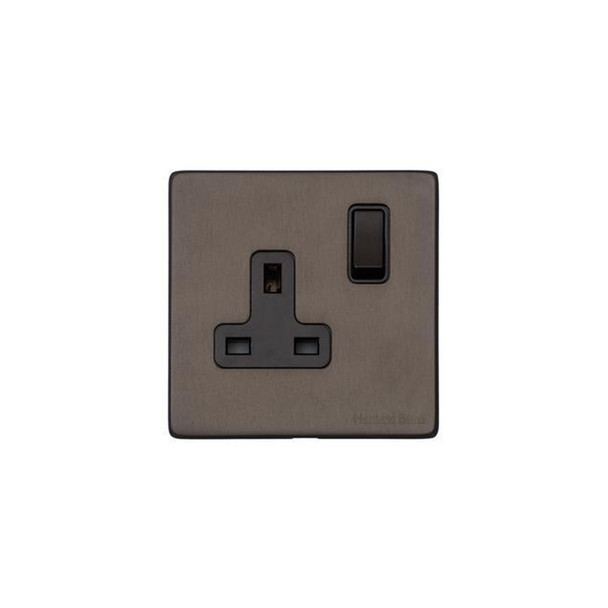 Vintage Range Single Socket (13 Amp) in Matt Bronze  - Black Trim