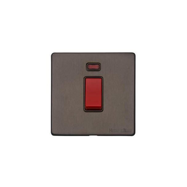 Vintage Range 45A DP Cooker Switch with Neon (single plate) in Matt Bronze  - Black Trim