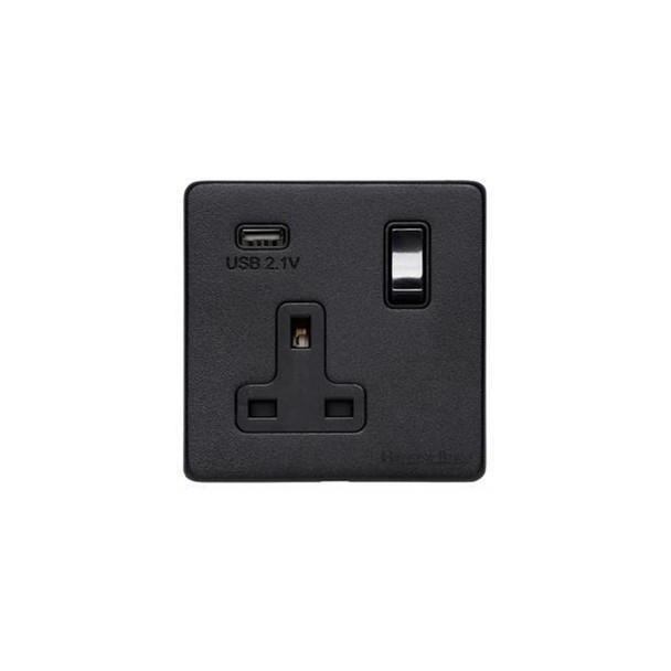 Vintage Range Single USB Socket (13 Amp) in Matt Black  - Black Trim