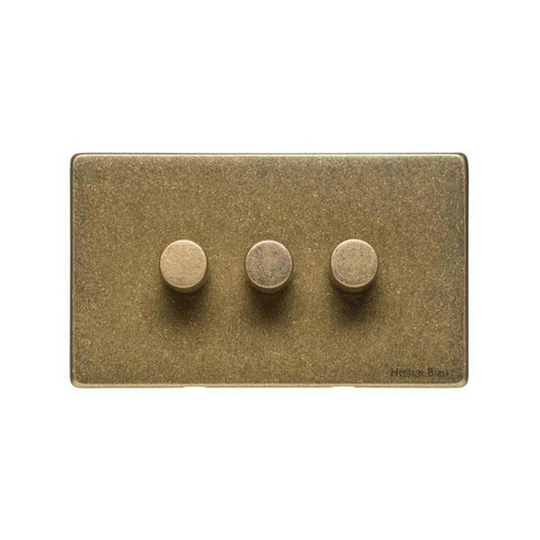 Vintage Range 3 Gang LED Dimmer in Rustic Brass