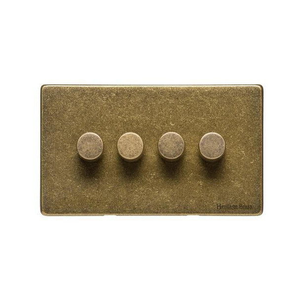 Vintage Range 4 Gang LED Dimmer in Rustic Brass