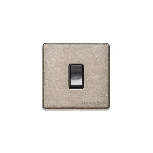 Vintage Range 1 Gang Intermediate Rocker Switch (10 Amp) in Rustic Nickel  - Black Trim